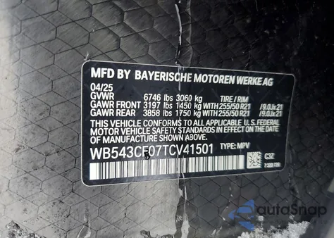 2026 BMW Ix xDrive45 from USA, damaged, VIN WB543CF07TCV41501